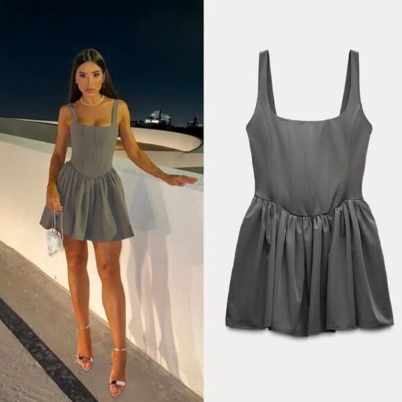 NWT ZARA Gray corset dress GATHERED CORSETRY-INSPIRED DRESS - Picture 5 of 16